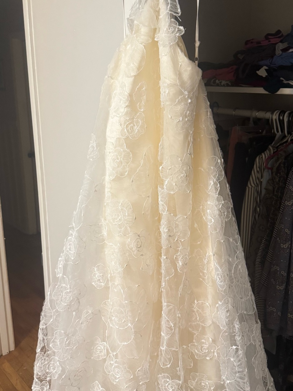 Ivory Floral Lace Midi Dress with Cream Underlayer